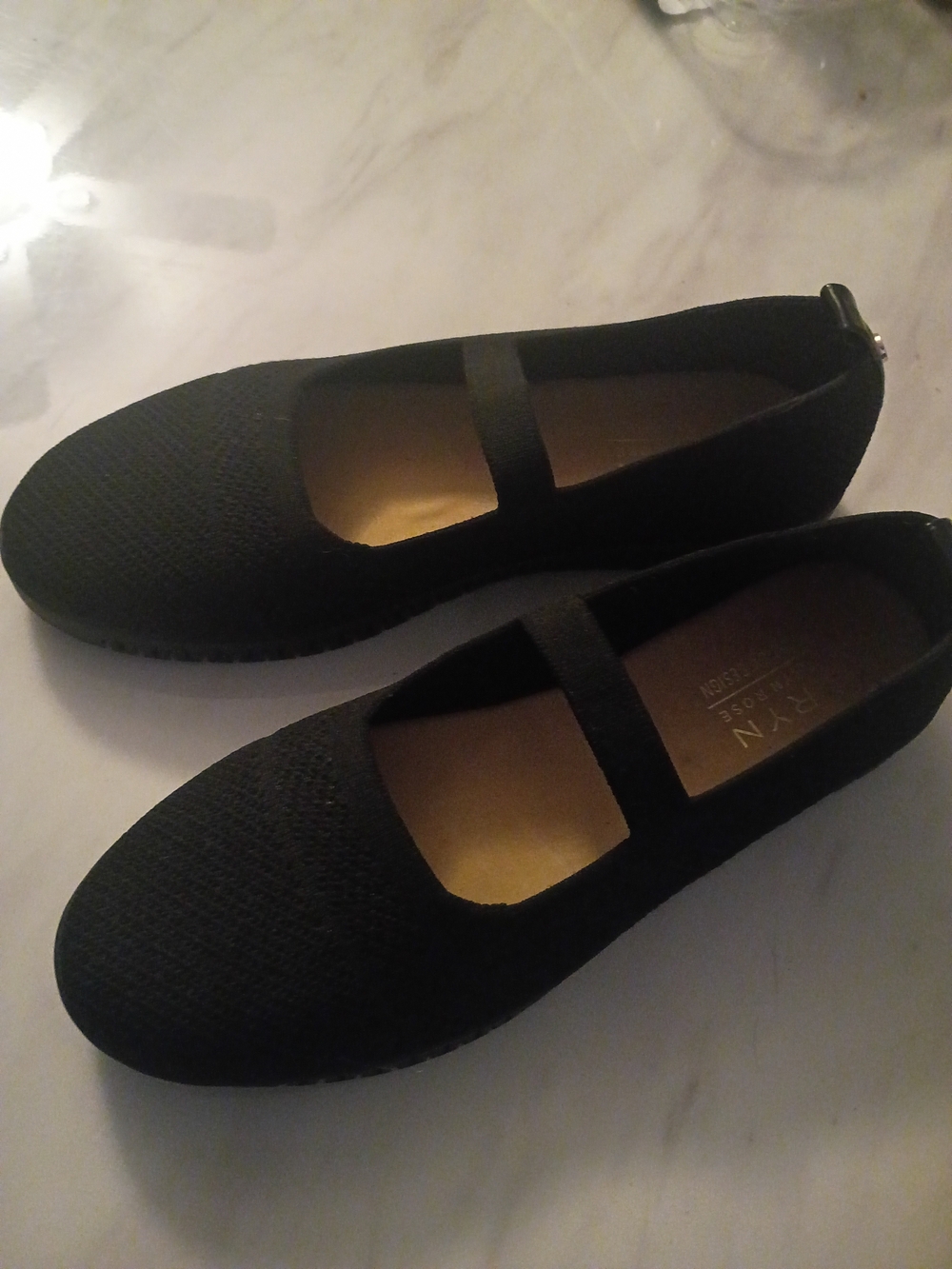 Taryn Rose Black Knit Mary Jane Flats with Elastic Strap